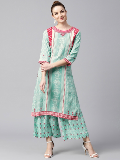 

Shree Women Blue & Red Printed Kurta with Palazzos
