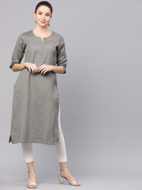 

Shree Women Grey Solid Straight Kurta
