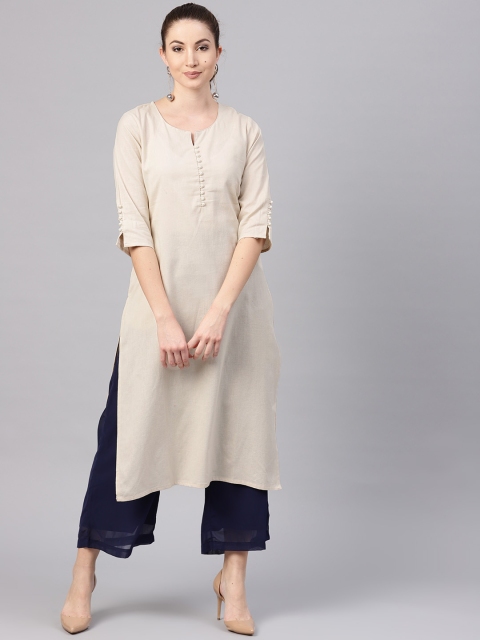 

Shree Women Beige Solid Straight Kurta