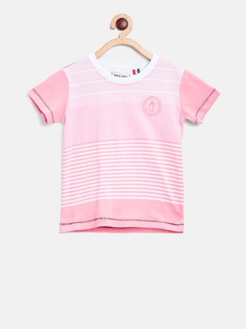 

Gini and Jony Boys Pink Striped Round Neck T-shirt