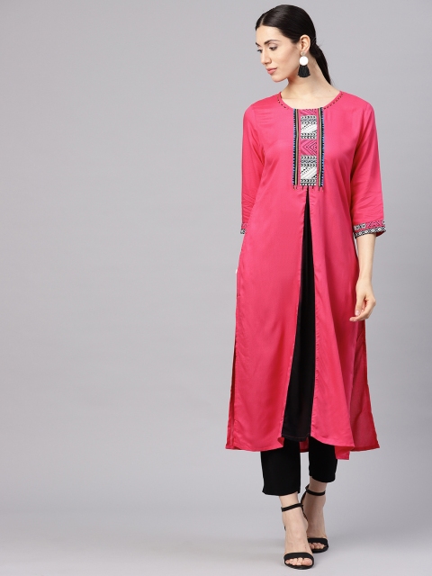 

Shree Women Pink Yoke Design Straight Kurta