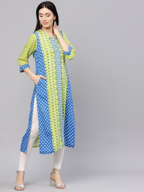 

Shree Women Green & Blue Printed Straight Kurta