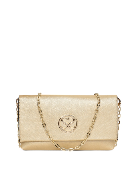 

Sugarush Gold-Toned Solid Clutch with Sling Strap