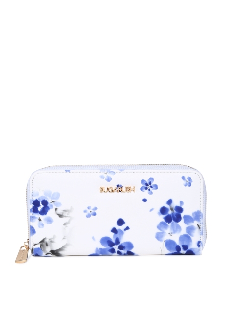 

Sugarush Women White & Blue Printed Zip Around Wallet