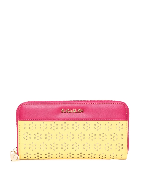 

Sugarush Women Cream-Coloured & Pink Colourblocked Zip Around Wallet