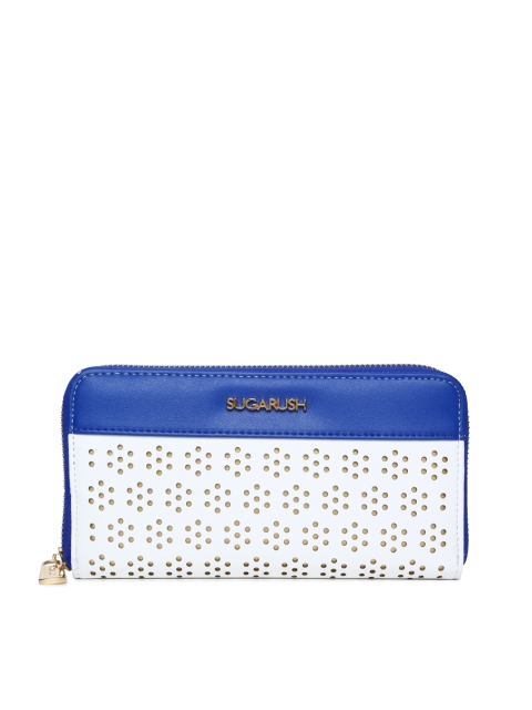 

Sugarush Women White & Blue Colourblocked Zip Around Wallet