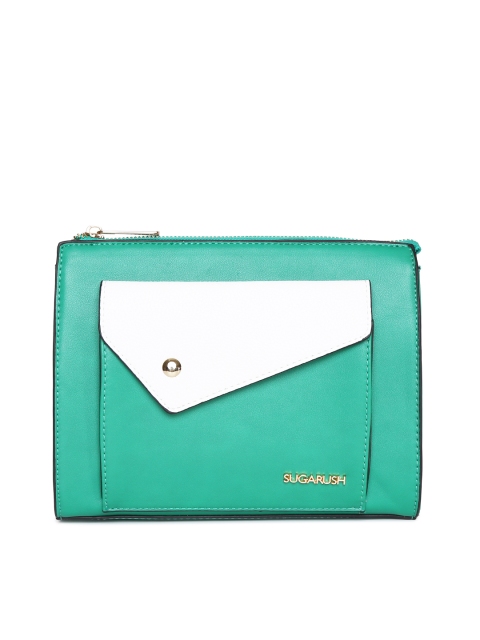 

Sugarush Green & White Colourblocked Clutch