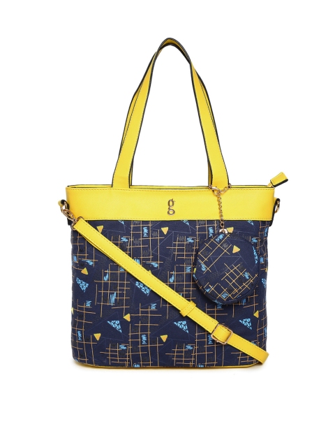 

Global Desi Blue & Yellow Printed Tote Bag