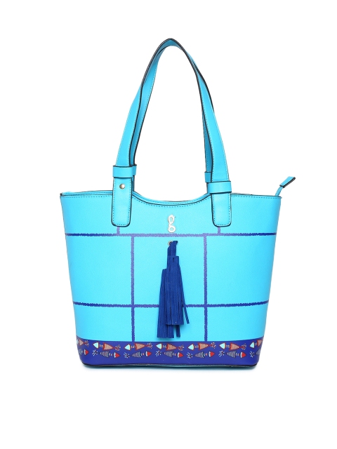 

Global Desi Blue Checked Tote Bag
