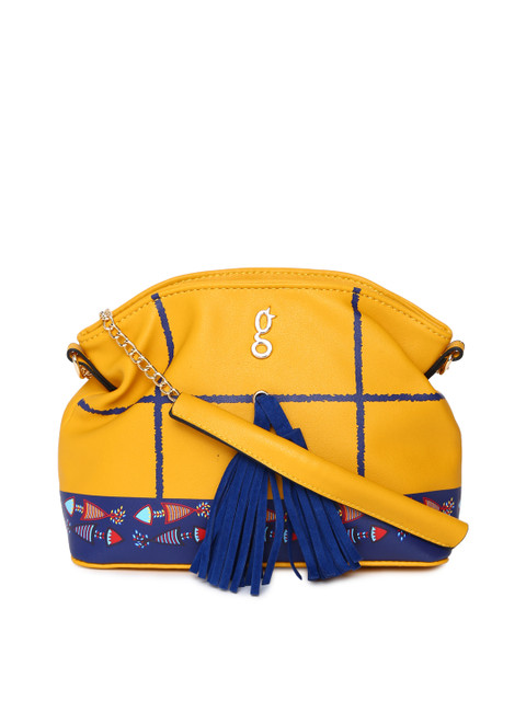 

Global Desi Yellow & Blue Printed Sling Bag