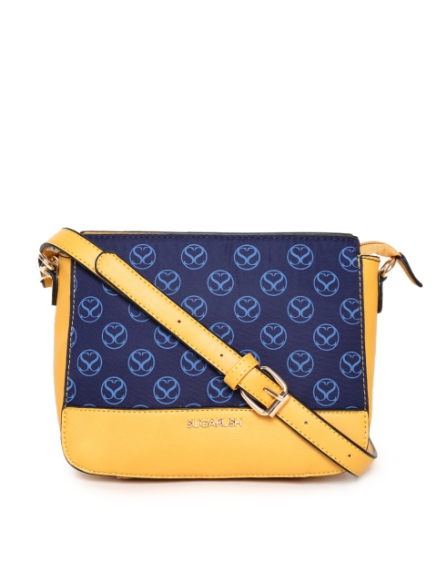

Sugarush Navy Blue & Yellow Printed Sling Bag