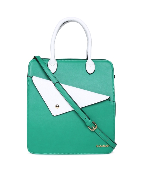 

Sugarush Green & White Colourblocked Handheld Bag