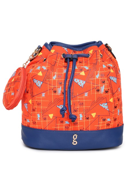 

Global Desi Orange Printed Sling Bag