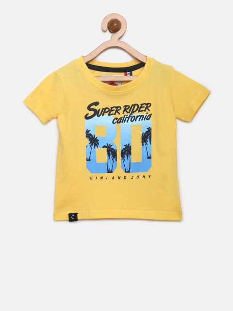 

Gini and Jony Boys Yellow Printed Round Neck T-shirt