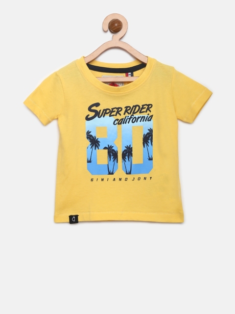 

Gini and Jony Boys Yellow Printed Round Neck T-shirt