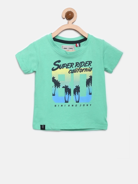 

Gini and Jony Boys Sea Green Printed Round Neck T-shirt