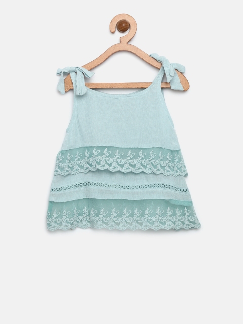 

Gini and Jony Girls Green Solid Lace Inserts A-Line Top