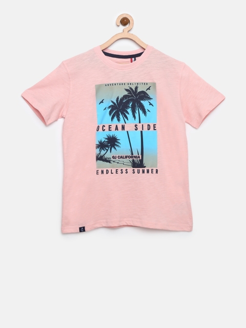 

Gini and Jony Boys Pink Printed Round Neck T-shirt