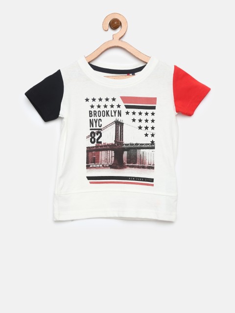 

Gini and Jony Boys White Printed Round Neck T-shirt
