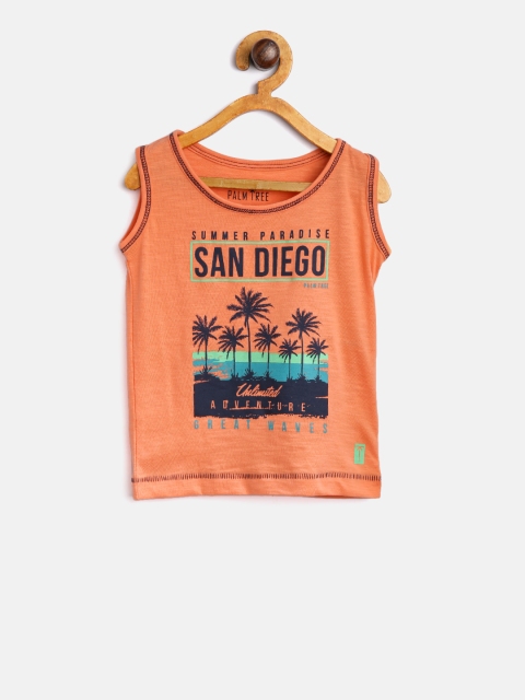 

Palm Tree Boys Peach-Coloured Printed Round Neck T-shirt