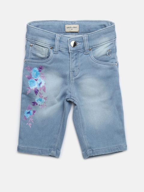 

Gini and Jony Girls Blue Washed Regular Fit Denim Capris
