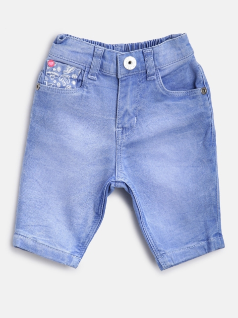 

Palm Tree Girls Blue Washed Regular Fit Denim Capris
