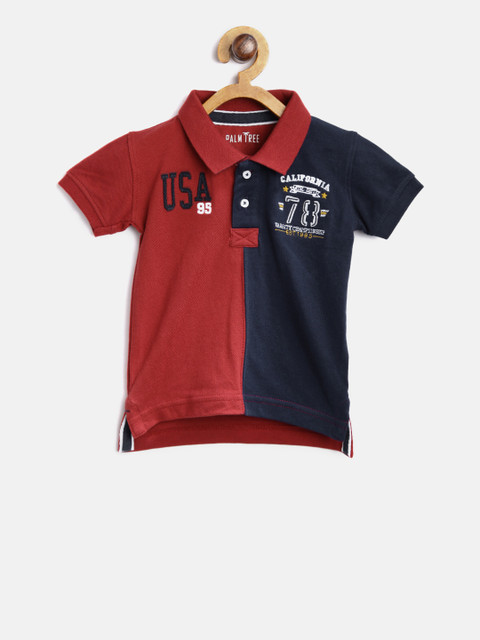 

Palm Tree Boys Navy & Maroon Colourblocked Polo Collar T-shirt, Navy blue