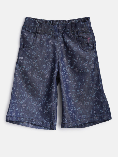 

Palm Tree Girls Navy Blue Printed Regular Fit Chambray Shorts