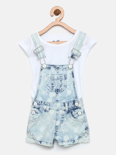 

Gini and Jony Girls Blue Floral Print Dungarees