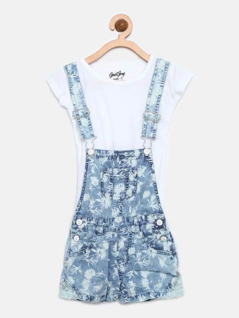 

Gini and Jony Girls Blue Floral Print Dungarees
