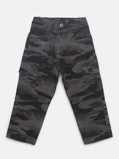 

Gini and Jony Boys Charcoal Grey & Black Anti Fit Camouflage Print Cargos