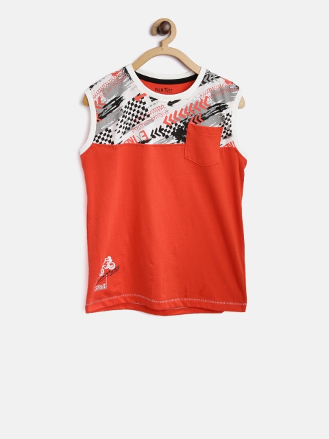 

Palm Tree Boys Red Solid Round Neck Sleeveless T-shirt