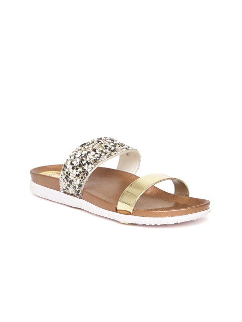 

Carlton London Women Gold-Toned Solid Synthetic Open Toe Flats