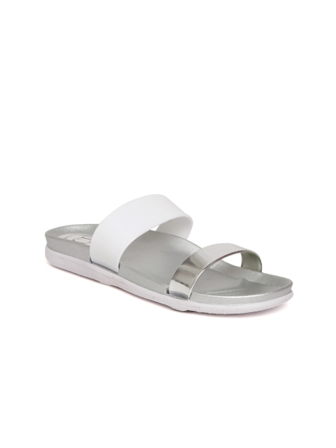 

Carlton London Women Silver-Toned & White Colourblocked Synthetic Open Toe Flats