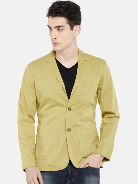 

British Club Men Beige Solid Single-Breasted Slim Fit Casual Blazer