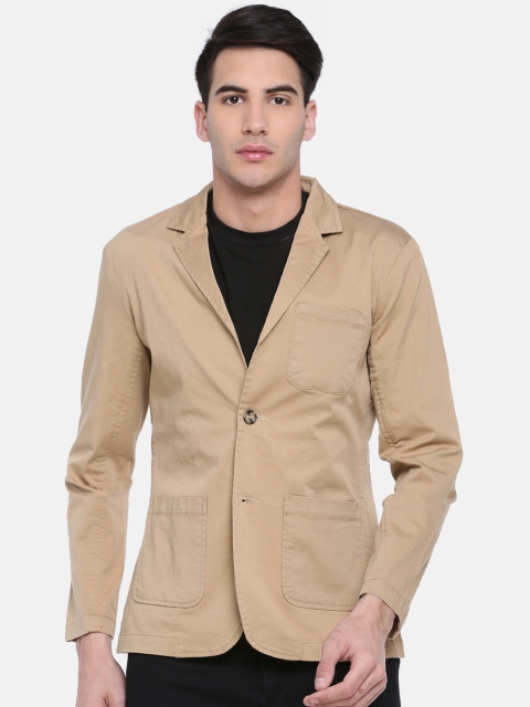 

British Club Men Beige Solid Single-Breasted Slim Fit Casual Blazer