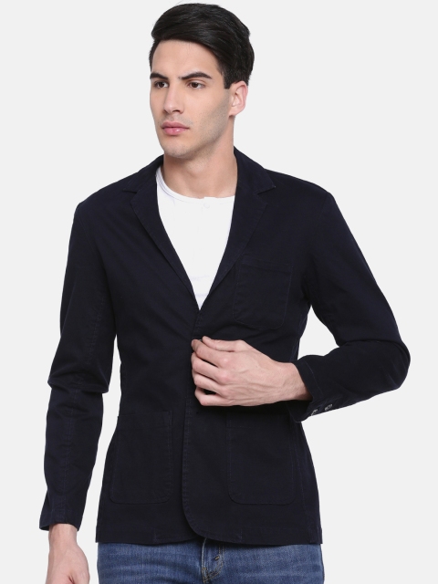 

British Club Men Navy Blue Solid Single-Breasted Slim Fit Casual Blazer