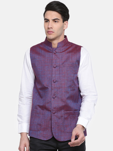 

British Club Men Purple Solid Nehru Jacket