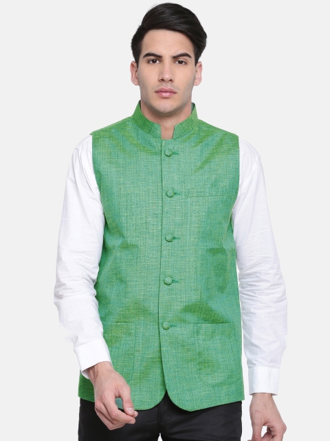 

British Club Men Green Solid Nehru Jacket
