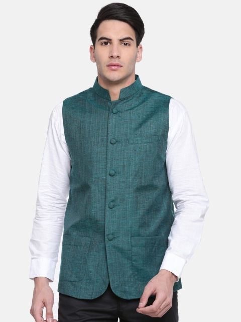 

British Club Men Green Solid Nehru Jacket