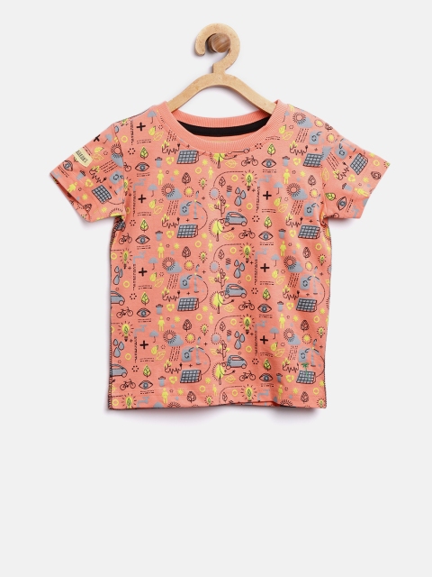 

Palm Tree Boys Peach-Coloured Printed Round Neck T-shirt