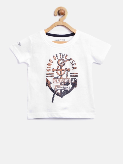 

Palm Tree Boys White Printed Round Neck Pure Cotton T-shirt