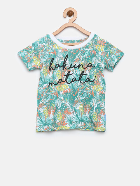 

Gini and Jony Boys Green & Off-White Printed Round Neck T-shirt