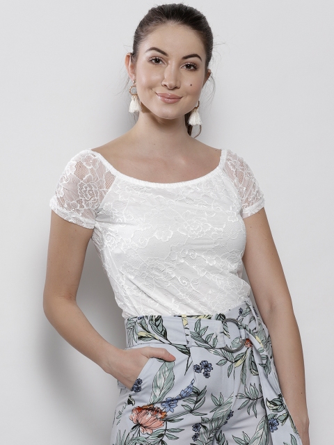 

DOROTHY PERKINS Women White Lace Regular Top