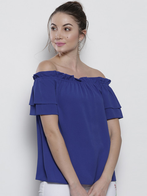 

DOROTHY PERKINS Women Blue Solid Bardot Top