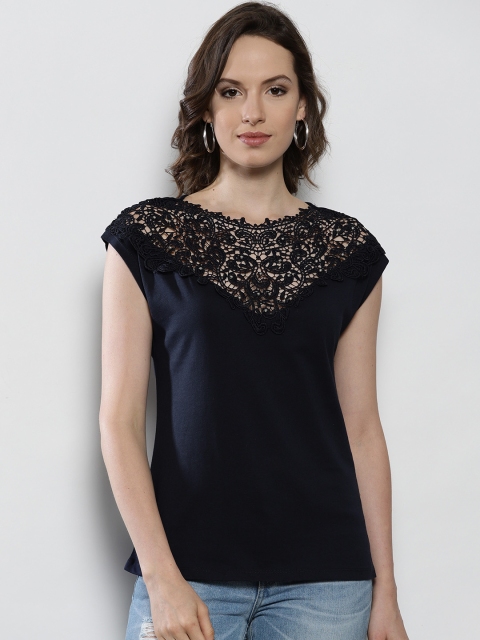 

DOROTHY PERKINS Women Navy Blue Solid Top