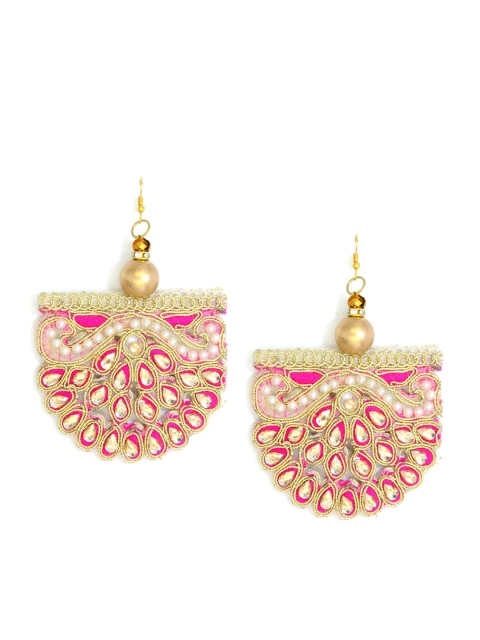 

Krafted with Happiness Pink Quaint Stunning Embroidered Gota Pearl Earrings