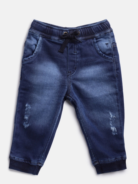 

Palm Tree Boys Navy Blue Jogger Mid-Rise Low Distress Stretchable Jeans