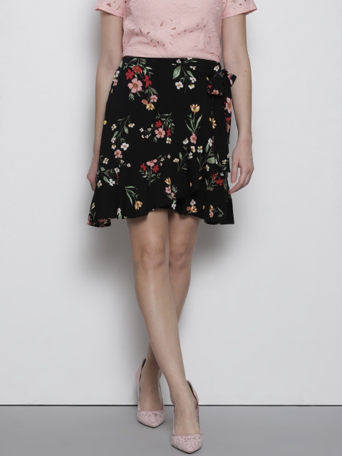 

DOROTHY PERKINS Black Floral Print Wrap Skirt