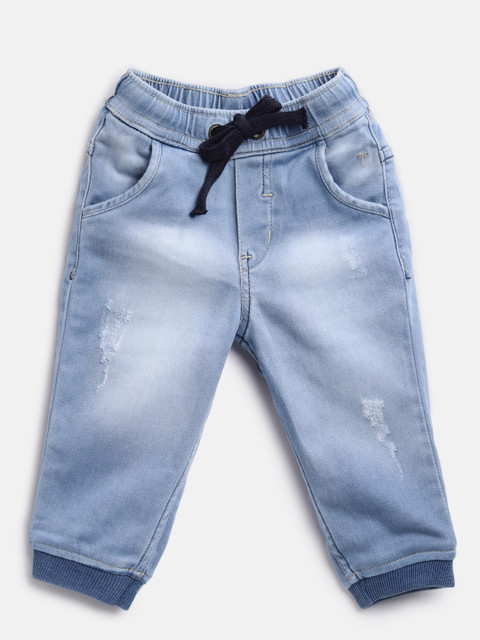 

Palm Tree Boys Blue Joggers Fit Mid-Rise Low Distress Stretchable Jeans